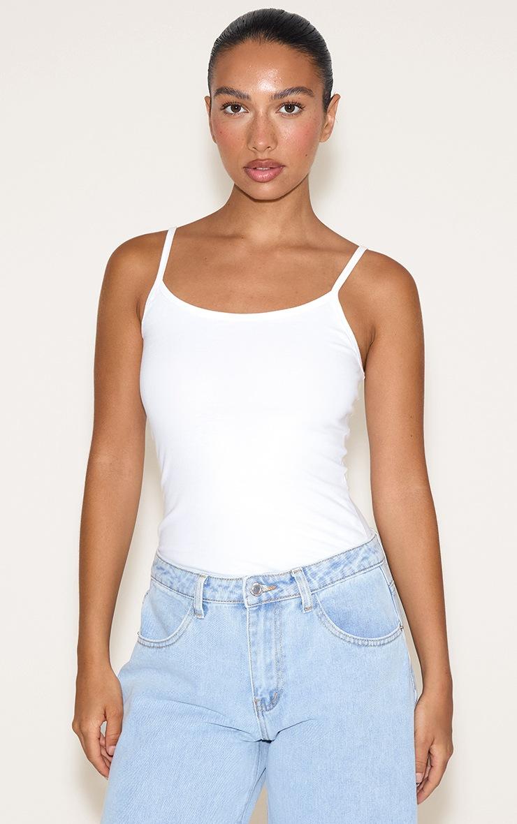 Pretty Little Thing White Cotton Scoop Neck Strappy Bodysuit