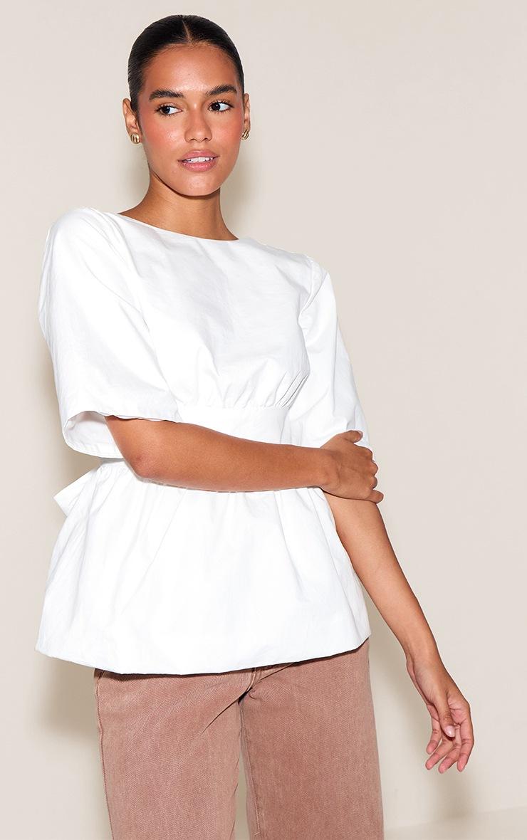 Pretty Little Thing White Cotton Short Sleeve Tie Back Blouse