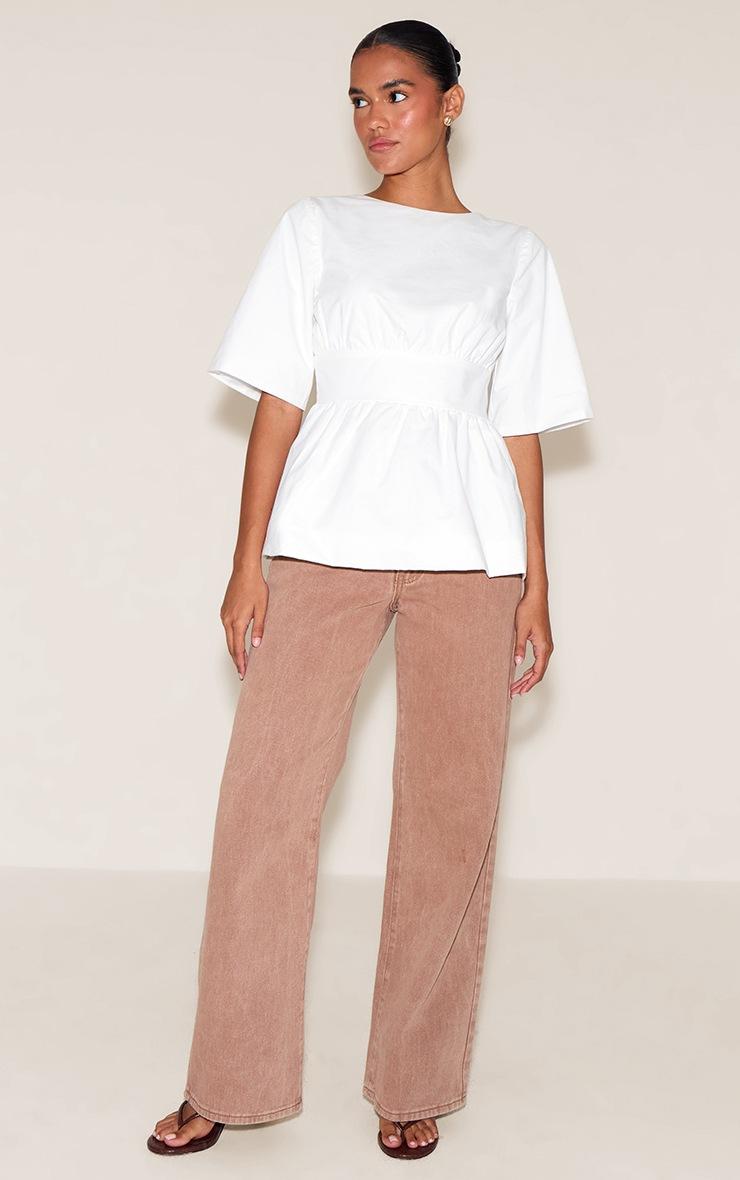 Pretty Little Thing White Cotton Short Sleeve Tie Back Blouse