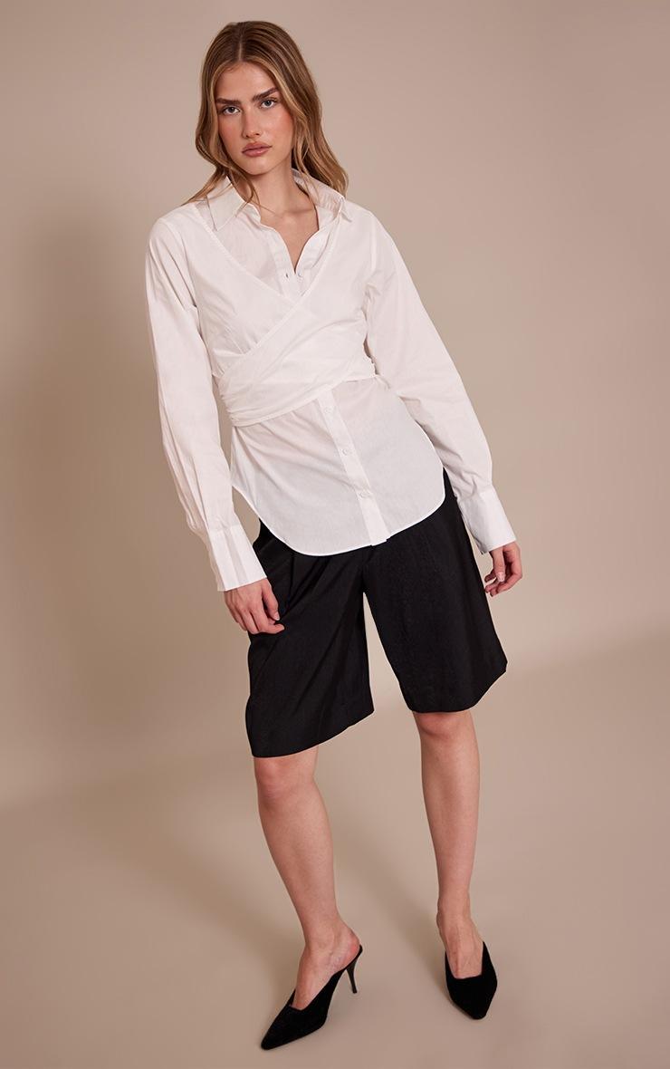 Pretty Little Thing White Cotton Wrap Detail Longline Shirt