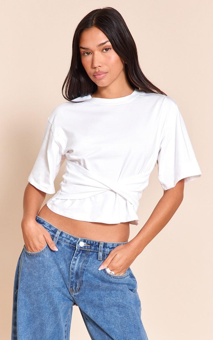 Pretty Little Thing White Cotton Wrap Front T Shirt