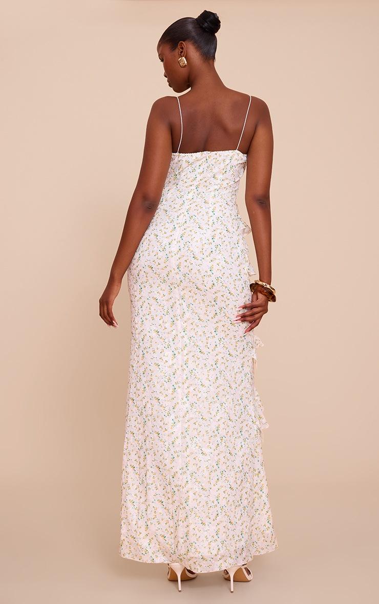Pretty Little Thing White Ditsy Floral Embroidered Frill Maxi Dress