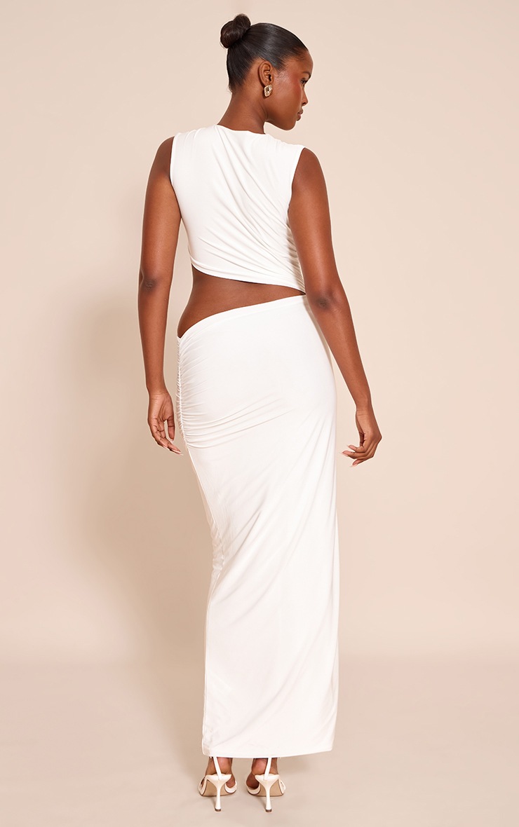Pretty Little Thing White Double Layer Slinky Cut Out Maxi Dress
