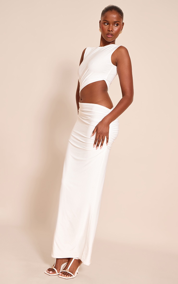 Pretty Little Thing White Double Layer Slinky Cut Out Maxi Dress