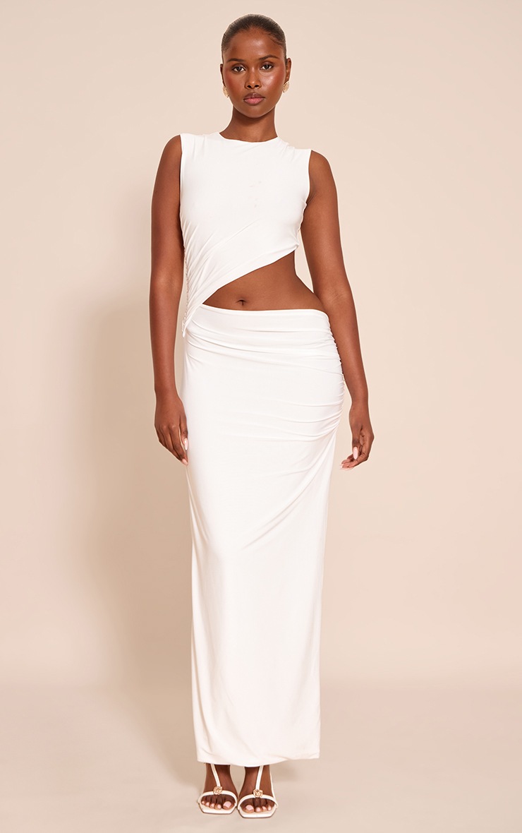 Pretty Little Thing White Double Layer Slinky Cut Out Maxi Dress