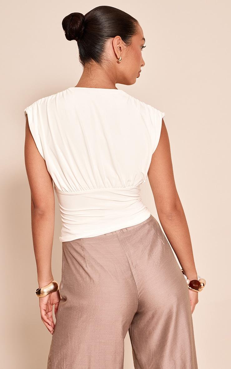 Pretty Little Thing White Double Layer Slinky Drape Plunge Long Top