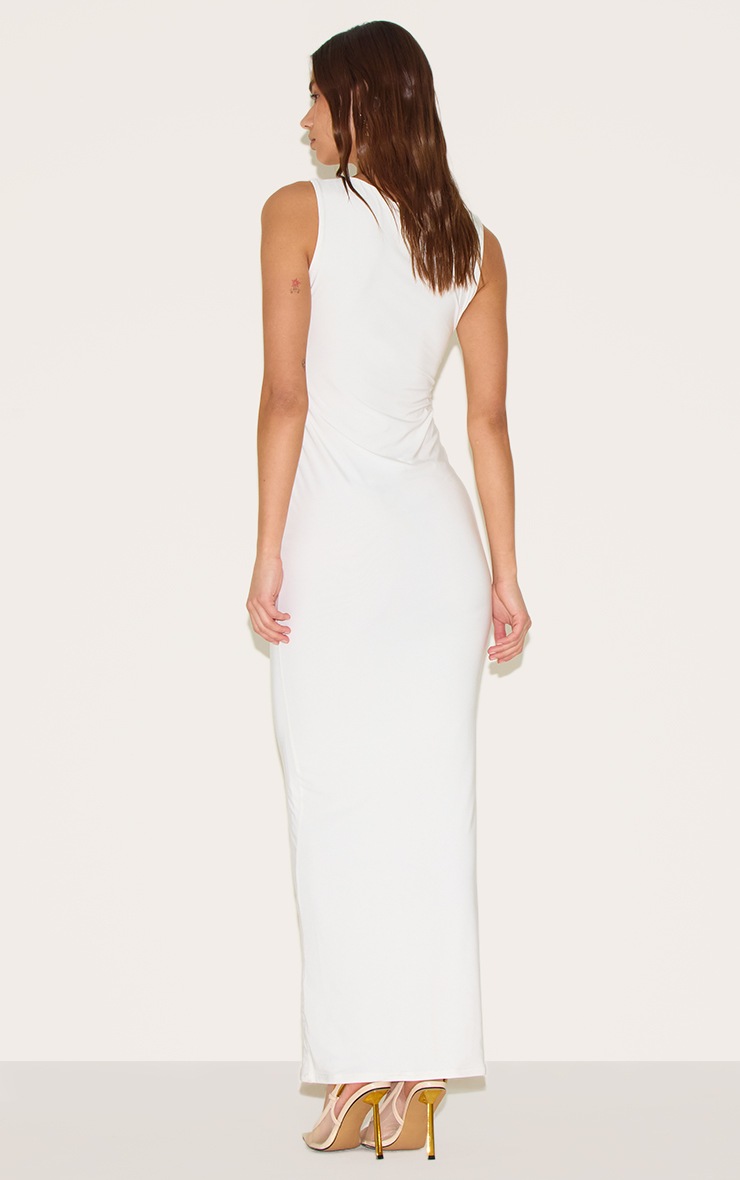Pretty Little Thing White Double Slinky Asymmetric Trim Detail Maxi Dress