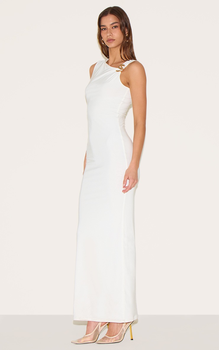 Pretty Little Thing White Double Slinky Asymmetric Trim Detail Maxi Dress
