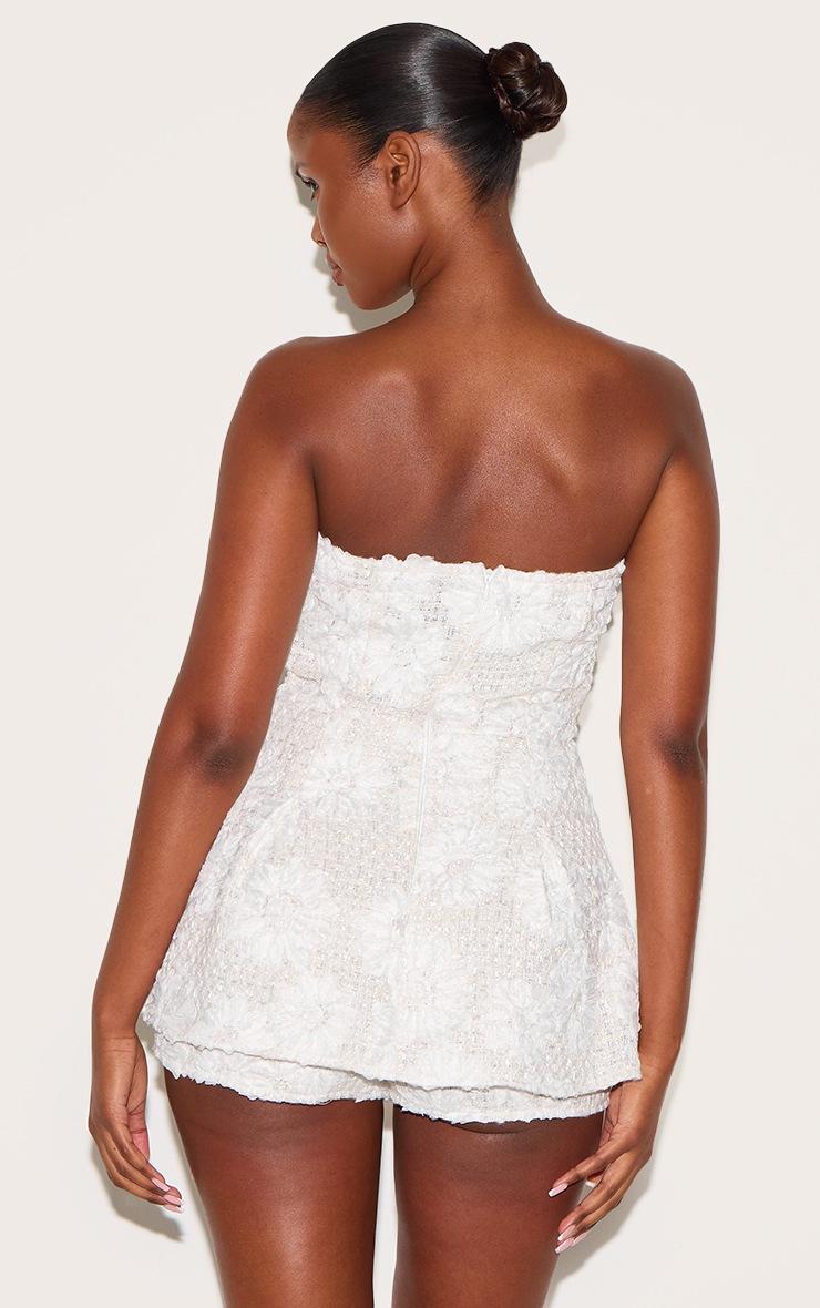 Pretty Little Thing White Embellished Tweed Bandeau Skort Romper