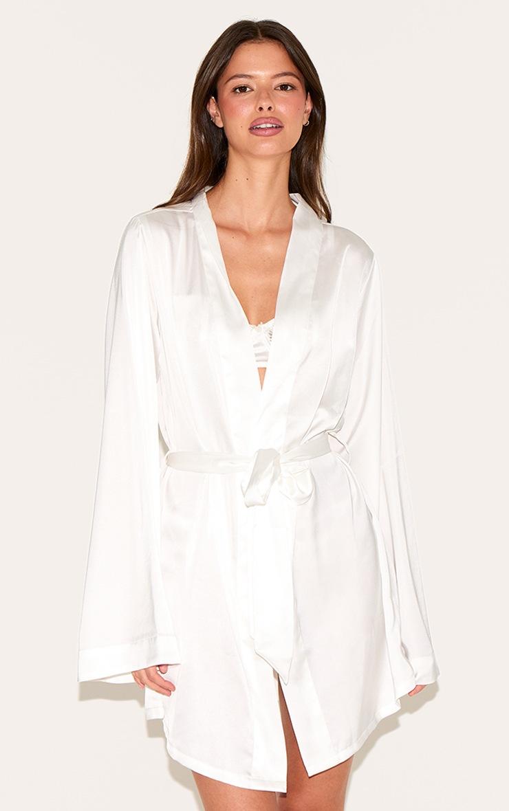 Pretty Little Thing White Embroidered Bride Satin Robe