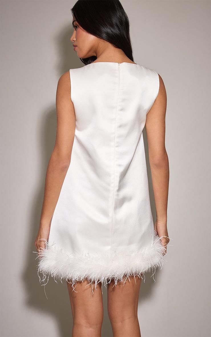 Pretty Little Thing White Feather Hem Woven Shift Dress