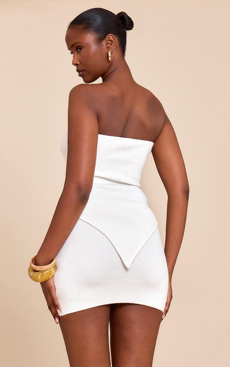 Pretty Little Thing White Fine Knit Bandeau Asymmetric Hem Top