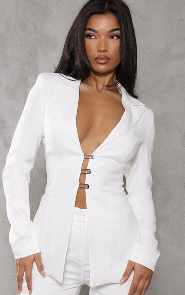 Pretty Little Thing White Fitted Lace Up Back Blazer