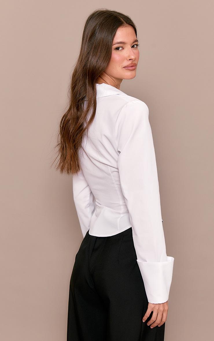 Pretty Little Thing White Fitted Woven Deep Cuff Shirt