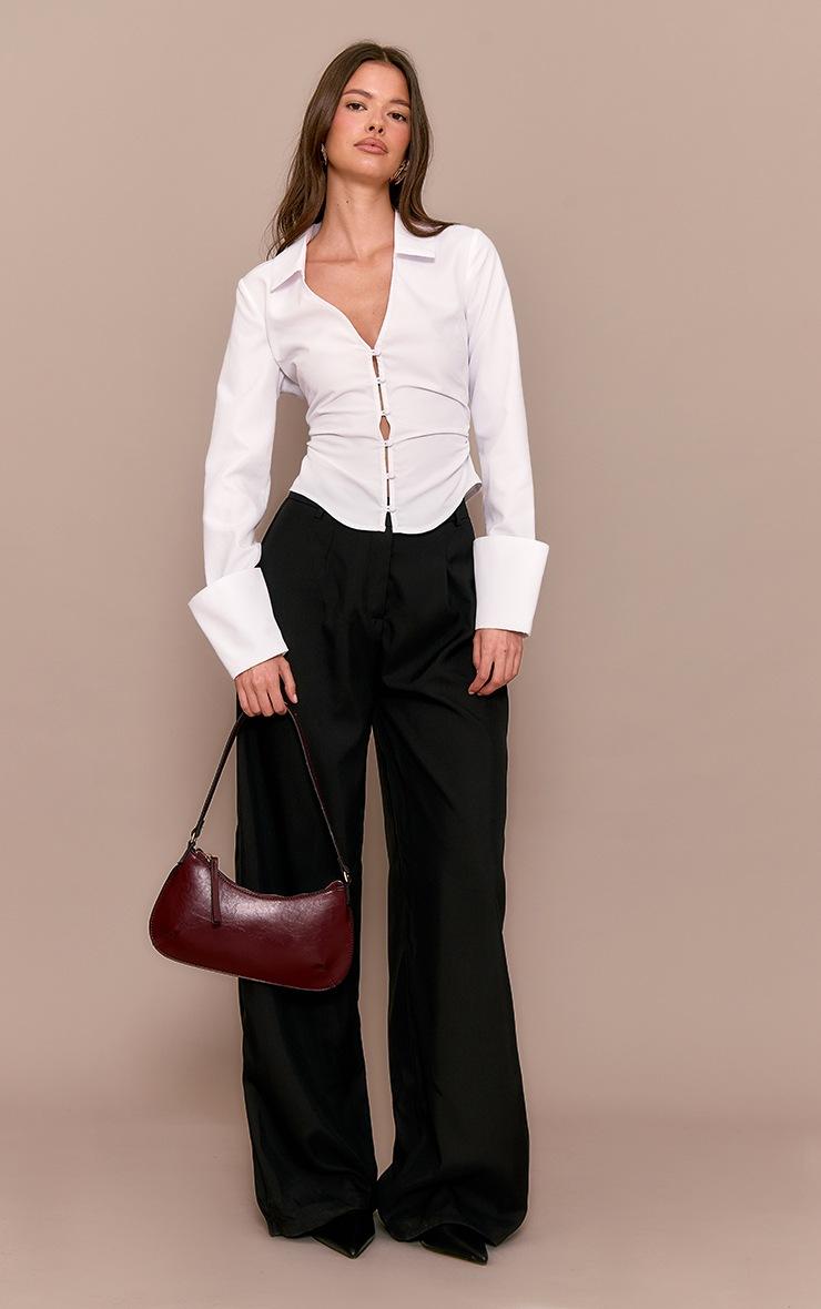 Pretty Little Thing White Fitted Woven Deep Cuff Shirt