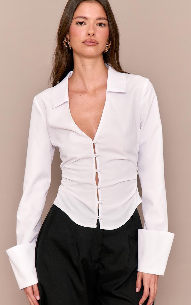 Pretty Little Thing White Fitted Woven Deep Cuff Shirt