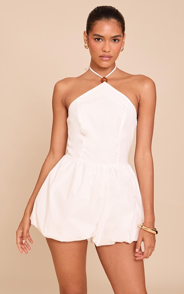 Pretty Little Thing White Halterneck Puffball Romper