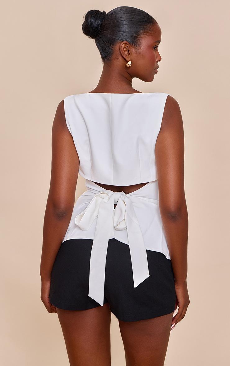Pretty Little Thing White Heavy Woven Tie Back Detail Structured Top