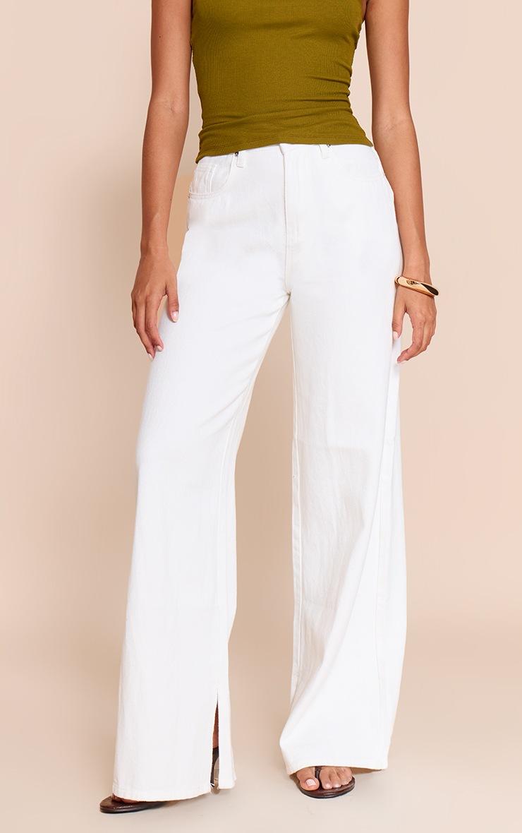 Pretty Little Thing White High Waist Split Hem Boyfriend Jeans
