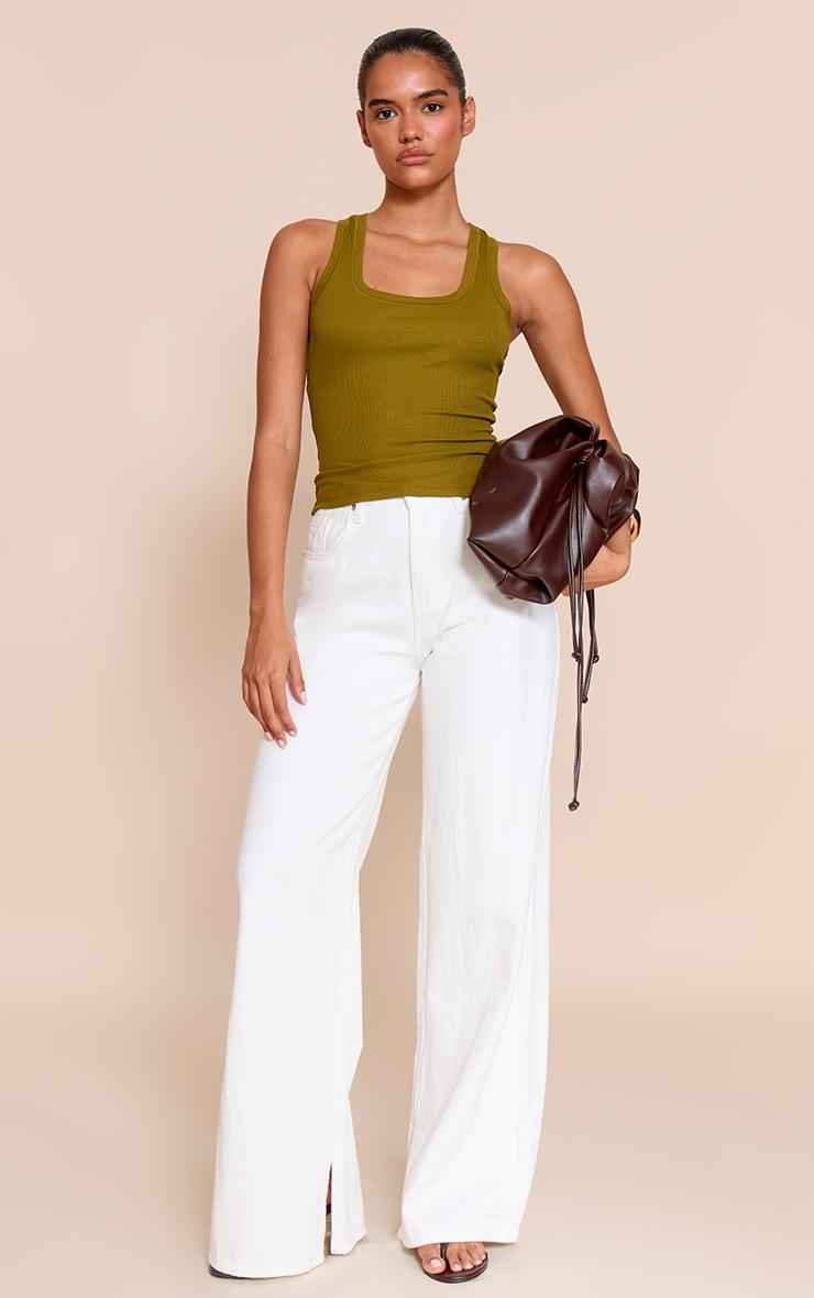 Pretty Little Thing White High Waist Split Hem Boyfriend Jeans