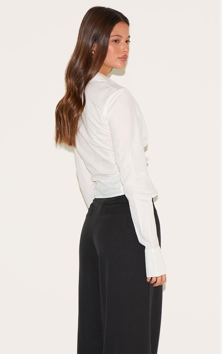 Pretty Little Thing White Hook And Eye Ruched Fitted Shirt
