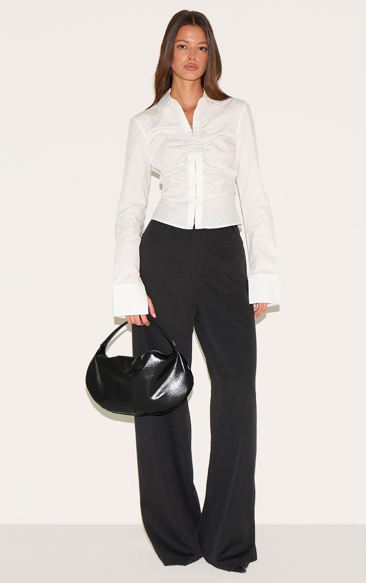 Pretty Little Thing White Hook And Eye Ruched Fitted Shirt