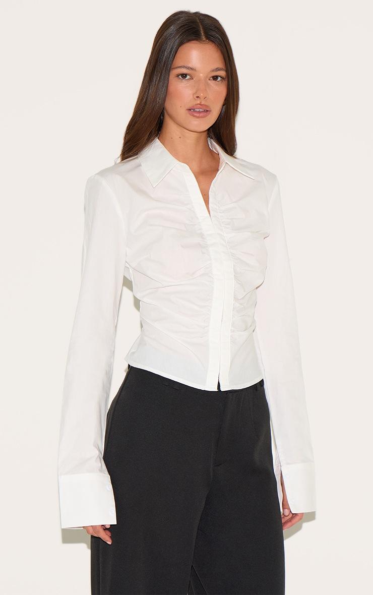 Pretty Little Thing White Hook And Eye Ruched Fitted Shirt