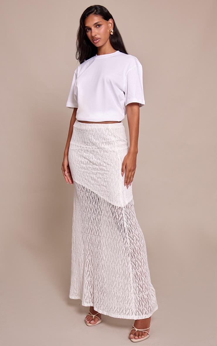 Pretty Little Thing White Lace Asymmetric Maxi Skirt