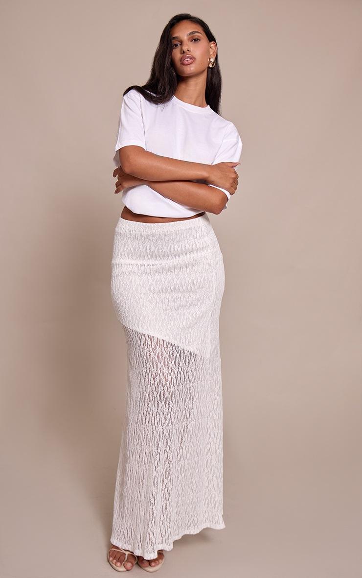 Pretty Little Thing White Lace Asymmetric Maxi Skirt