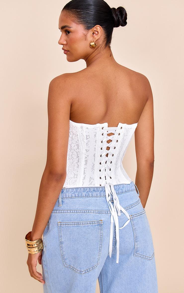 Pretty Little Thing White Lace Boned Bandeau Corset Top