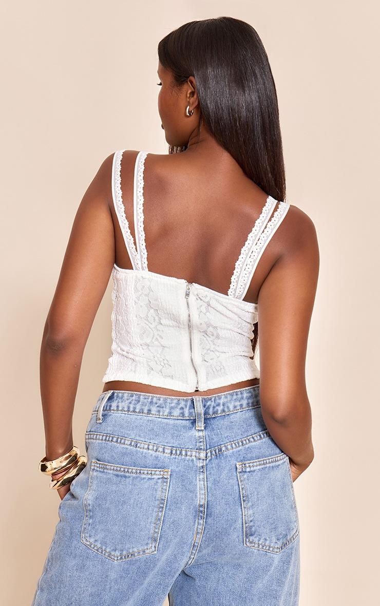 Pretty Little Thing White Lace Detail Strappy Cropped Corset Top