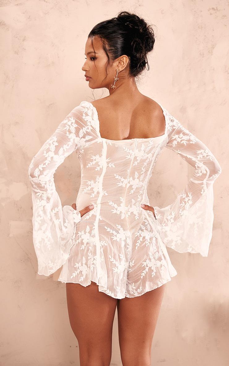 Pretty Little Thing White Lace Flared Sleeve Binding Detail Romper