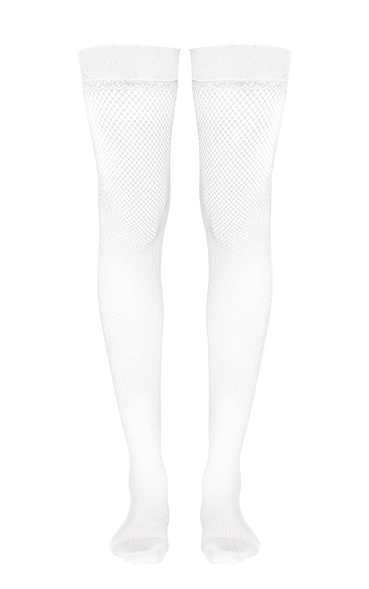 Pretty Little Thing White Lace Top Fishnet Hold Up Stockings