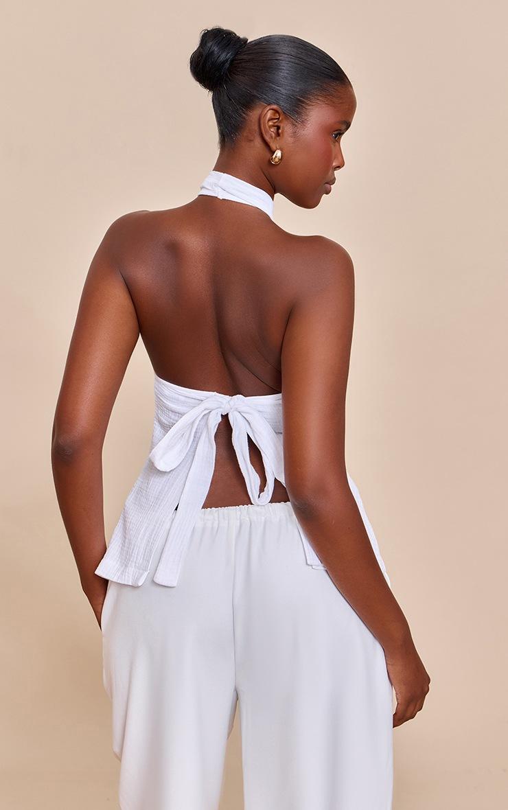 Pretty Little Thing White Lightweight Woven Halterneck Trim Detail Top