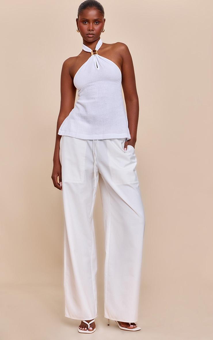 Pretty Little Thing White Lightweight Woven Halterneck Trim Detail Top
