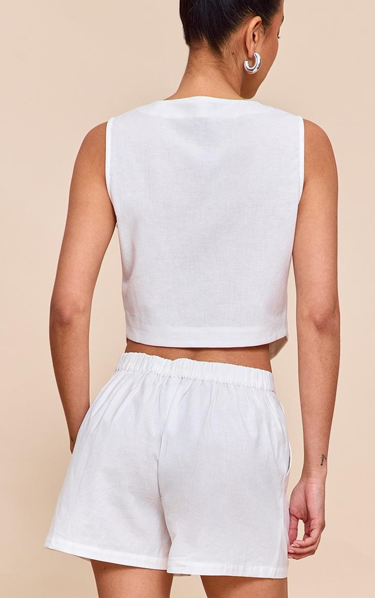 Pretty Little Thing White Linen Look Boxy Detail Vest