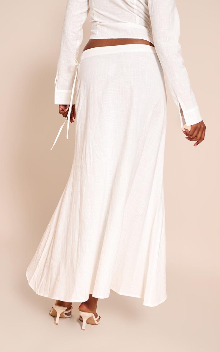 Pretty Little Thing White Linen Look Split Tie Midi Skirt