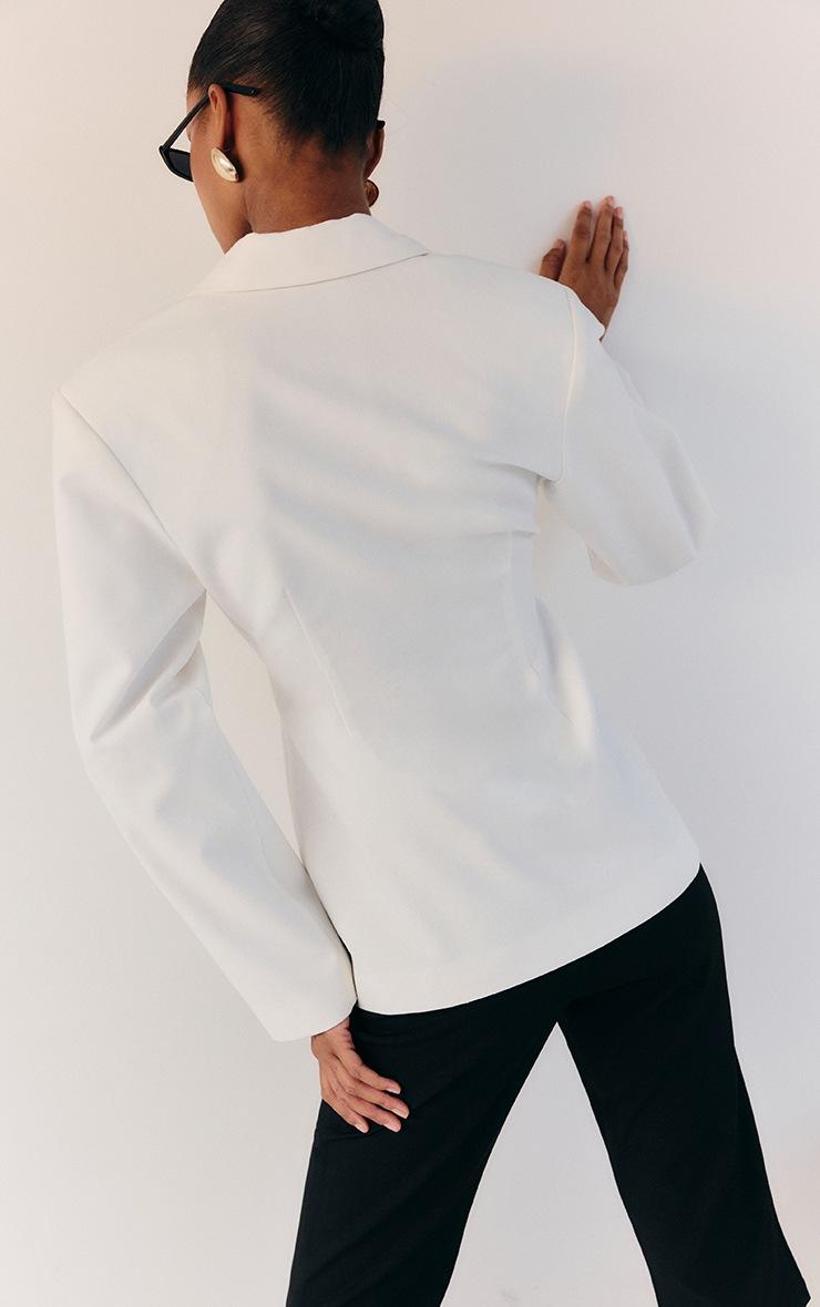 Pretty Little Thing White Linen Look Tailored Cinched Waist Blazer