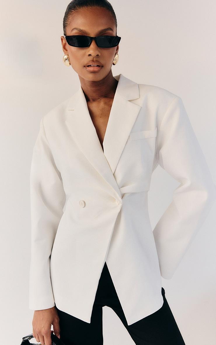 Pretty Little Thing White Linen Look Tailored Cinched Waist Blazer