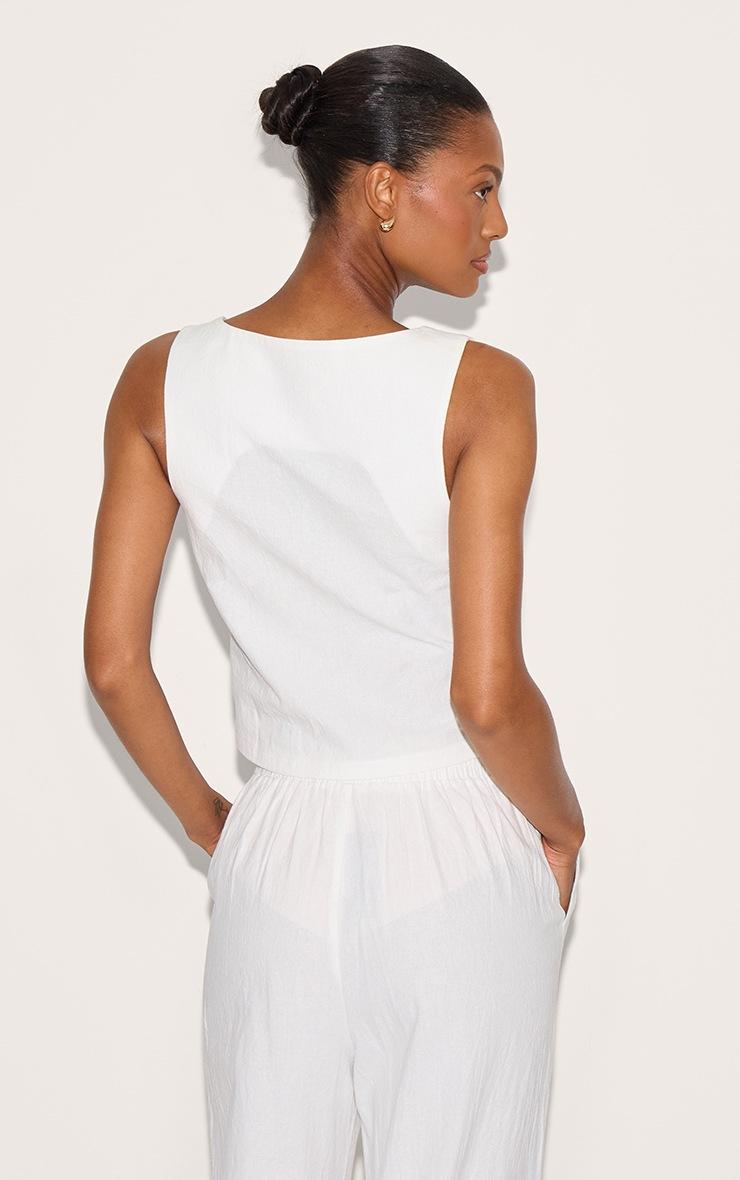 Pretty Little Thing White Linen Look Tailored Scoop Neck Fitted Vest