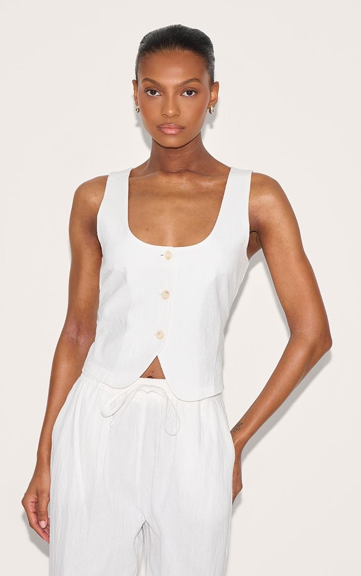 Pretty Little Thing White Linen Look Tailored Scoop Neck Fitted Vest