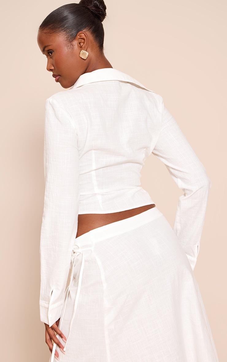 Pretty Little Thing White Linen Look Twist Plunge Shirt