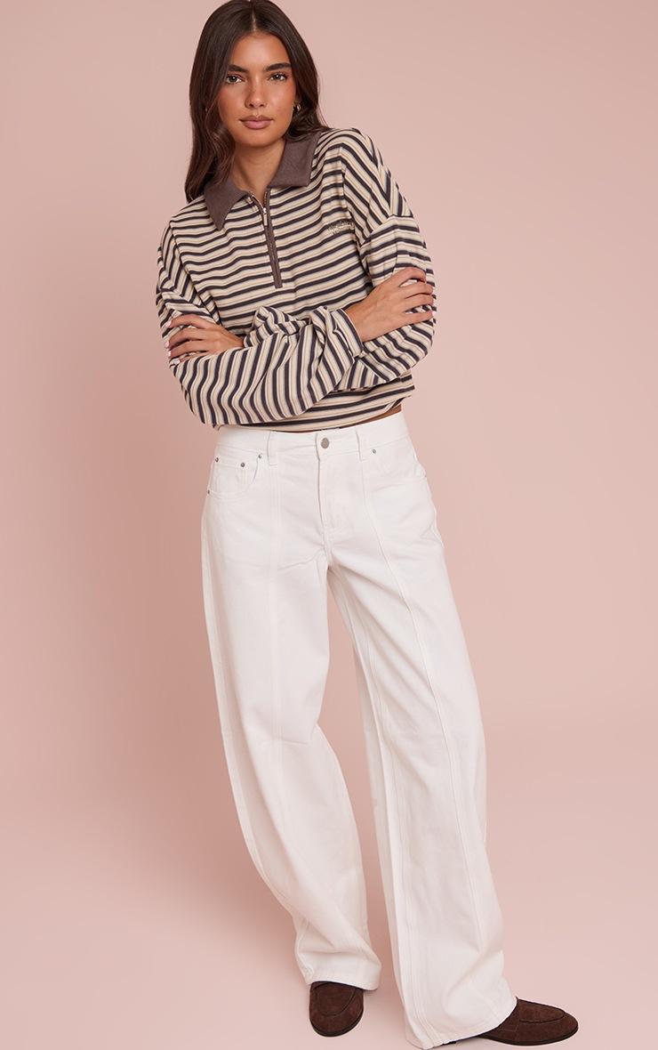 Pretty Little Thing White Low Rise Seam Detail Barrel Jean