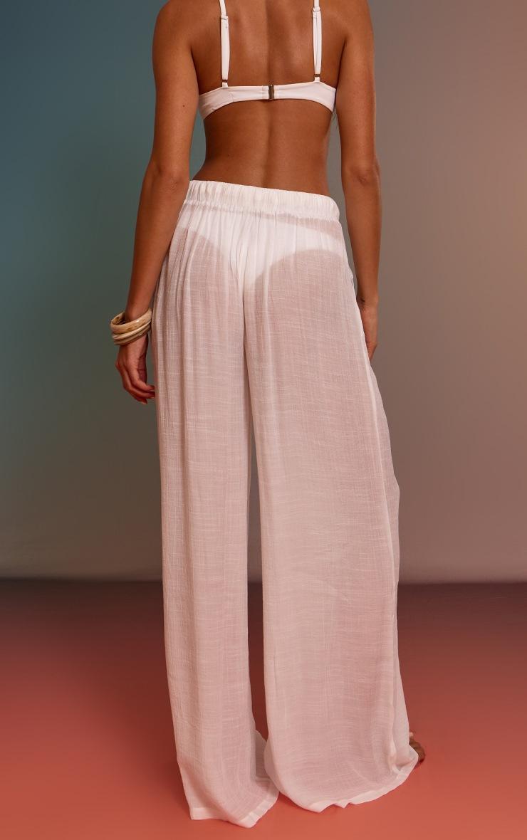 Pretty Little Thing White Palazzo Linen Look Beach Pants