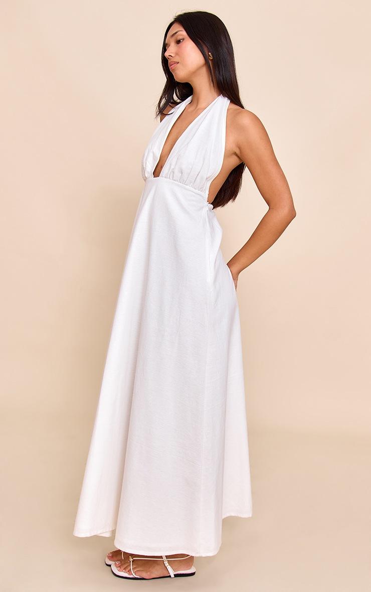 Pretty Little Thing White Plunge Halterneck Maxi Dress