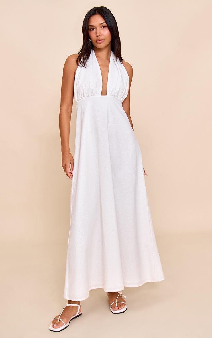 Pretty Little Thing White Plunge Halterneck Maxi Dress