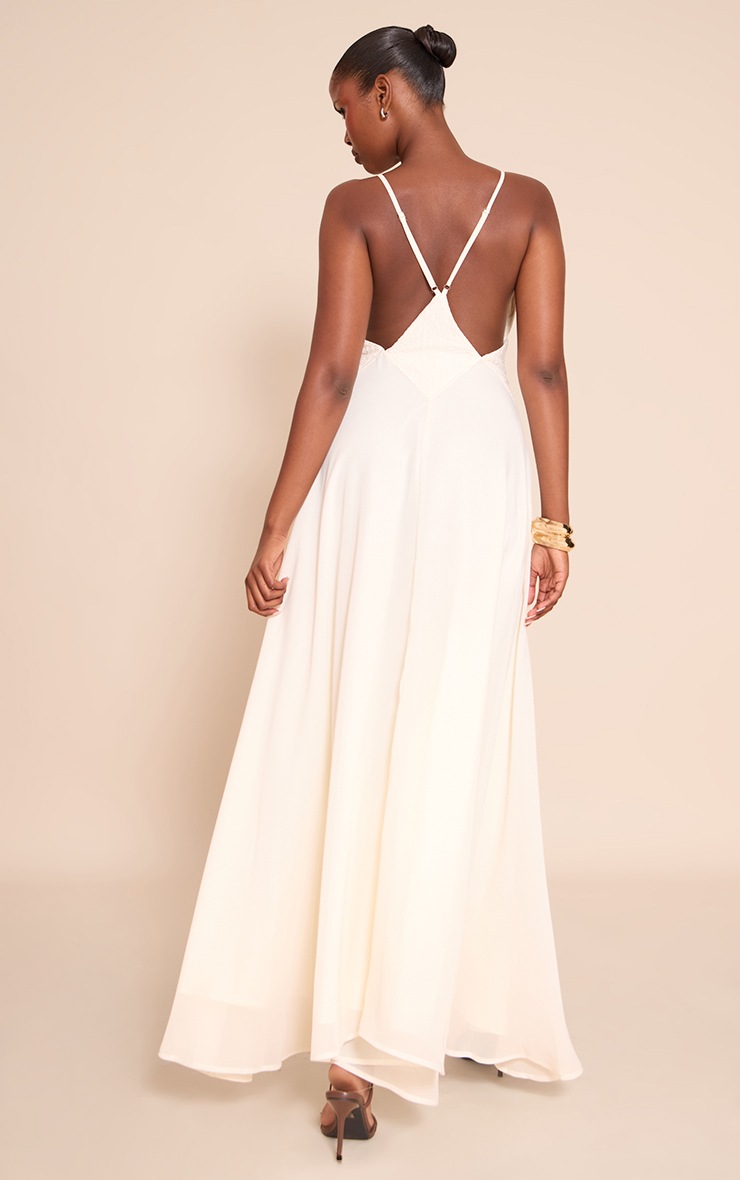 Pretty Little Thing White Plunge Textured Detail Maxi Dress
