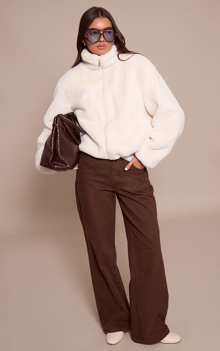 Pretty Little Thing White Plush Faux Fur Cropped Bomber Style Coat