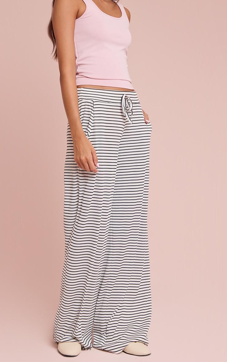 Pretty Little Thing White Ribbed Striped Detail Drawstring Wide Leg Pants