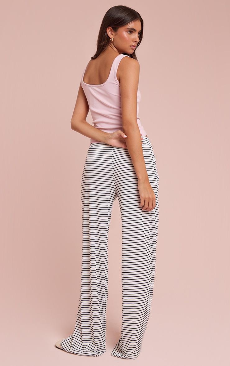 Pretty Little Thing White Ribbed Striped Detail Drawstring Wide Leg Pants